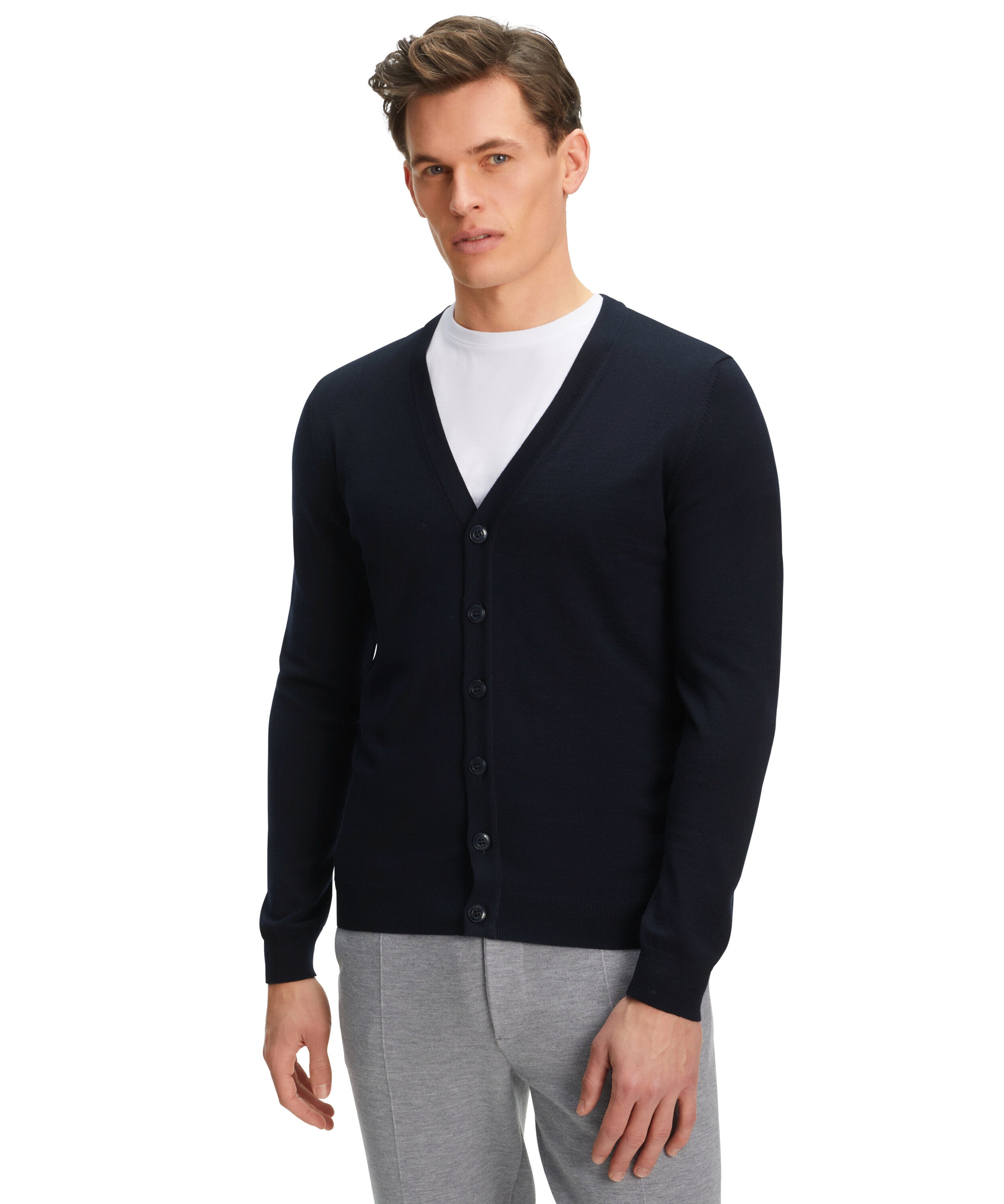 Falke Men Cardigan V-neck - Men - night sky