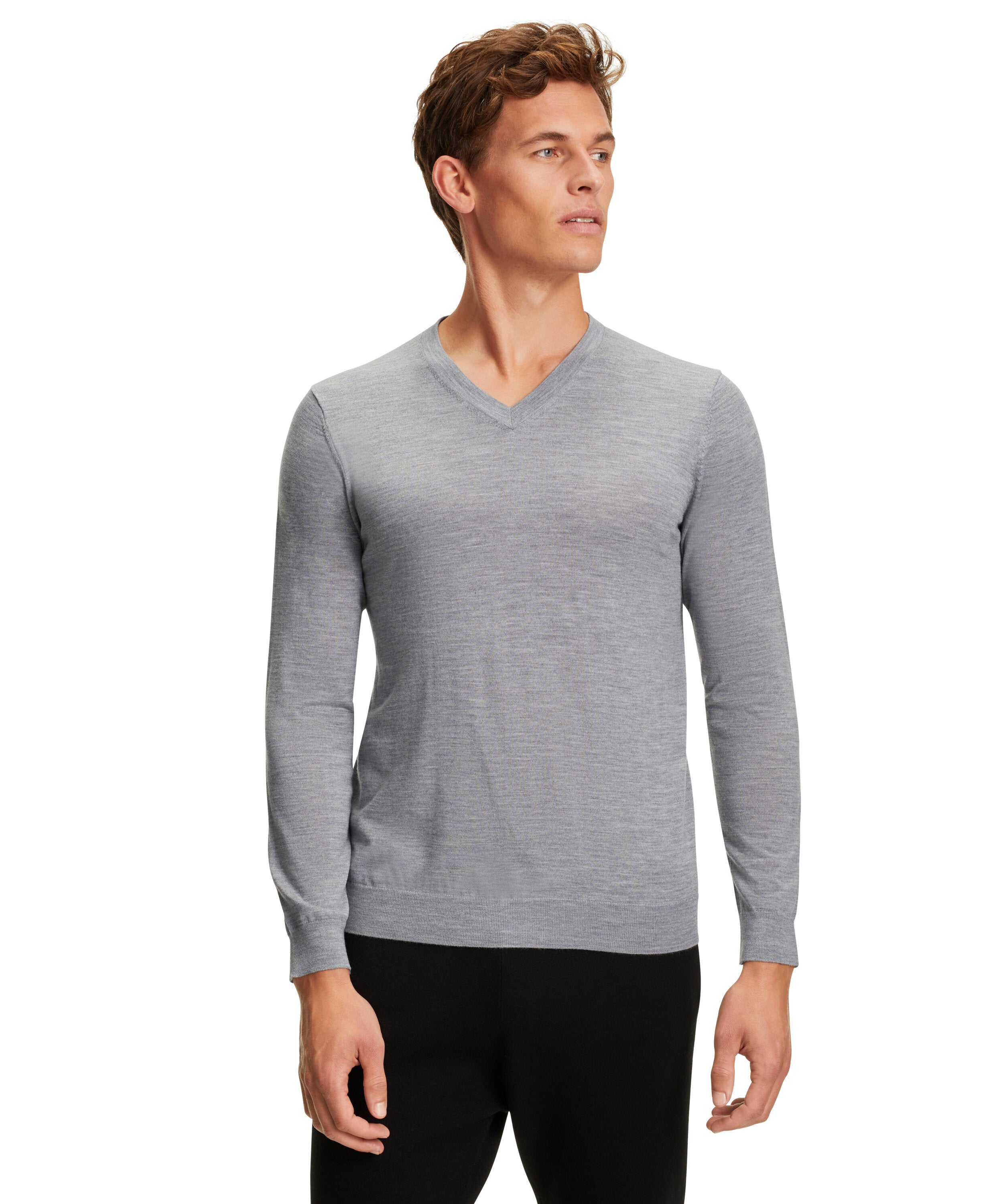 Falke Men Pullover V-neck - Men - light greymel.