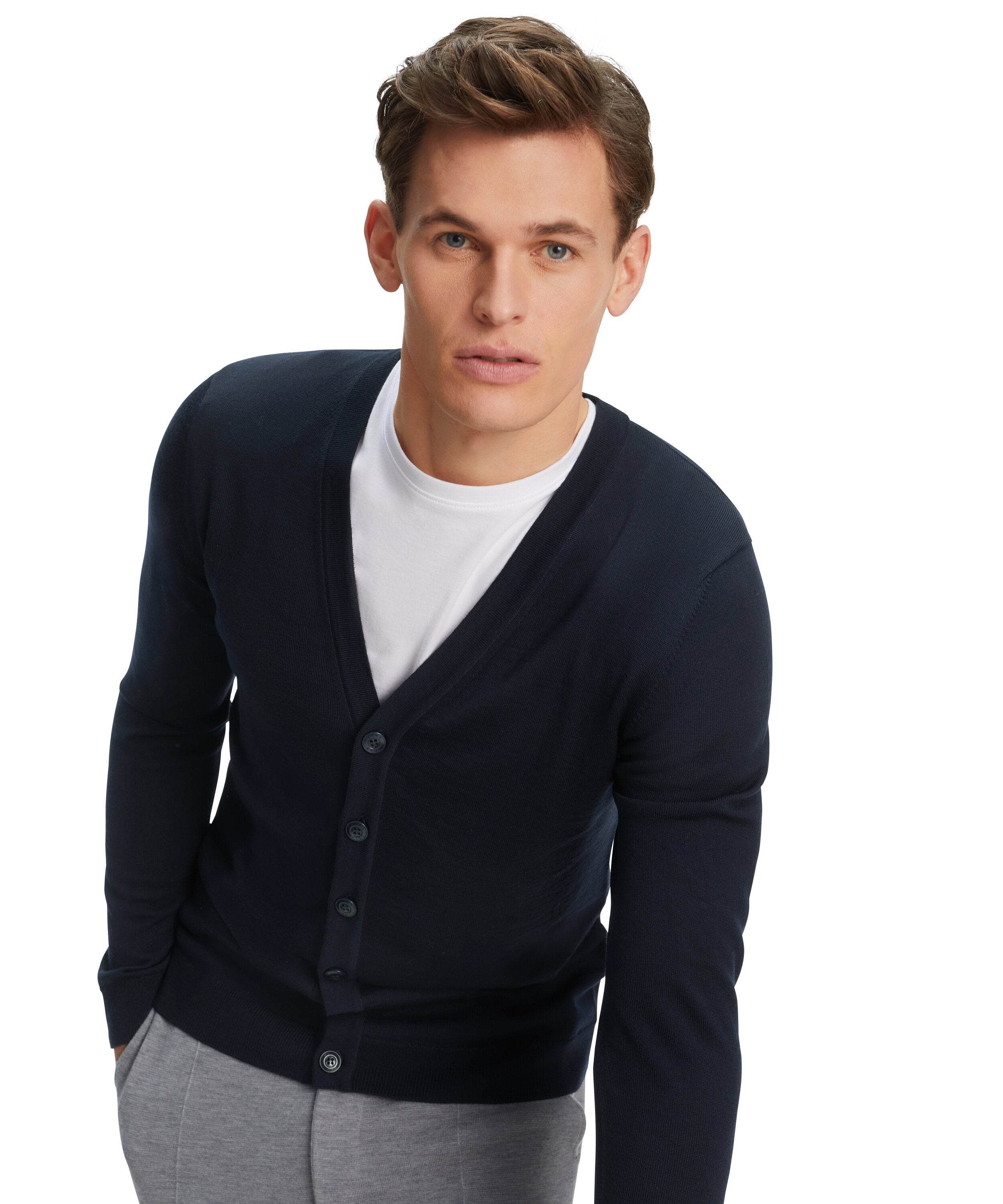 Falke Men Cardigan V-neck - Men - night sky