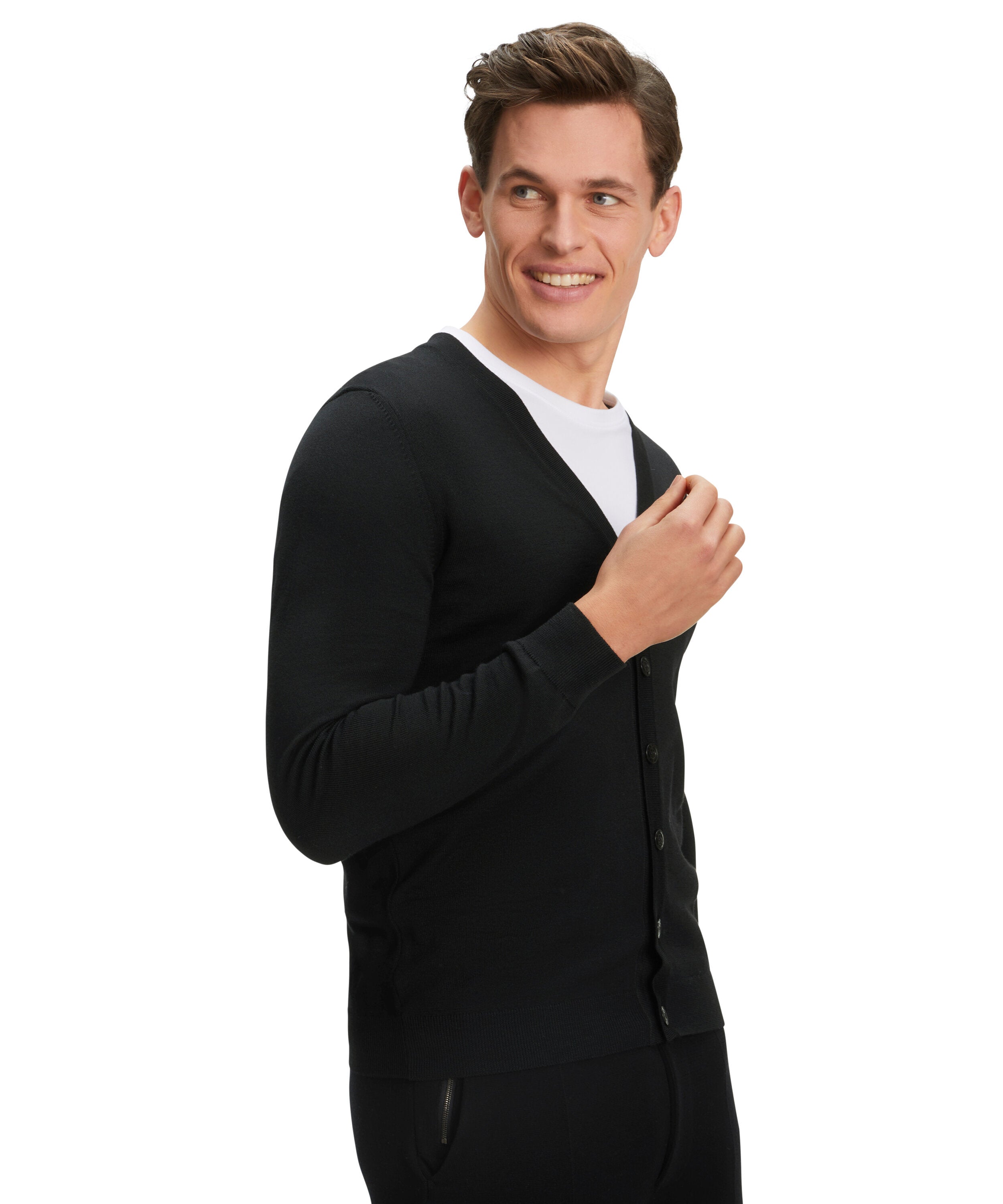 Falke Men Cardigan V-neck - Men - black