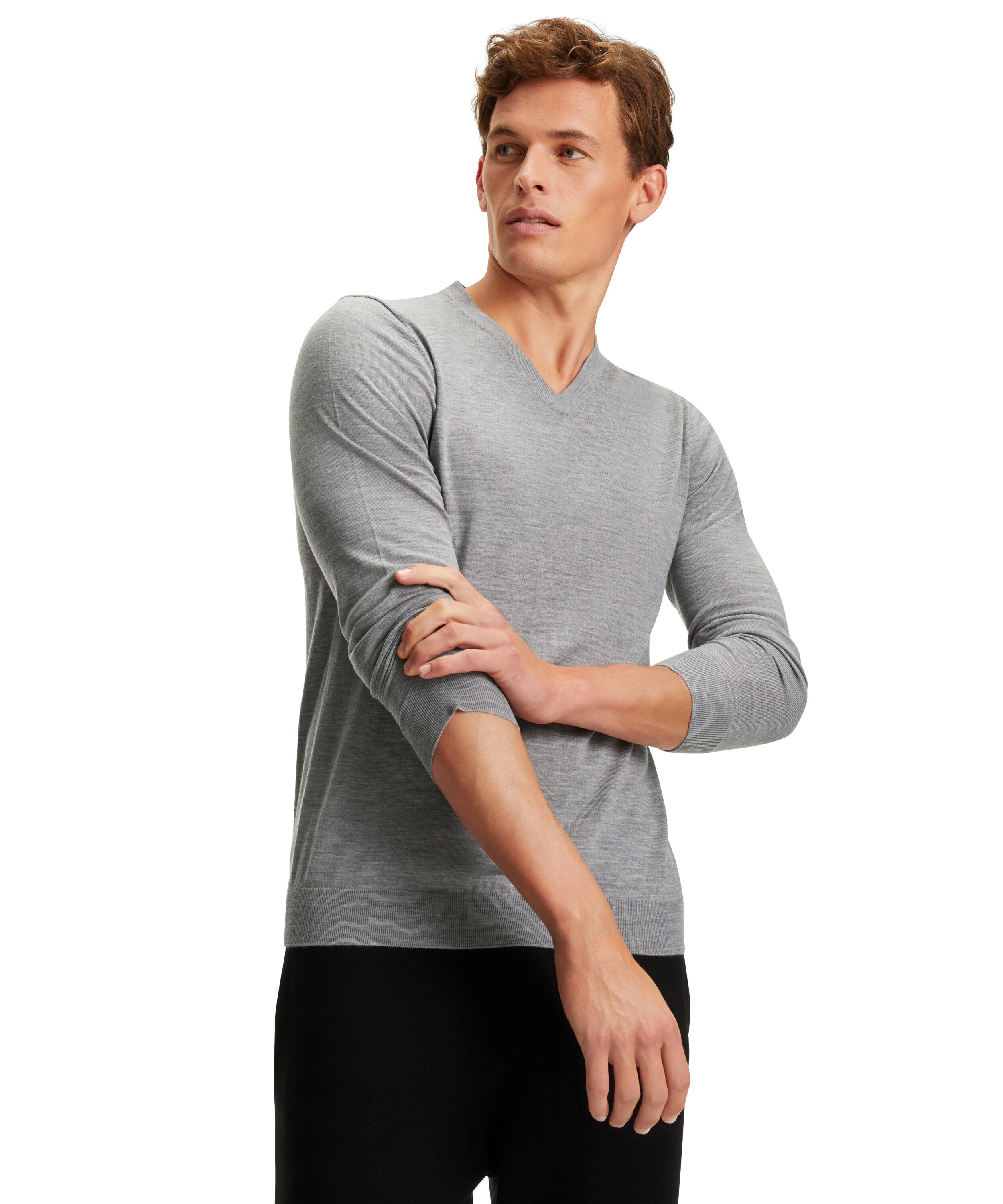 Falke Men Pullover V-neck - Men - light greymel.
