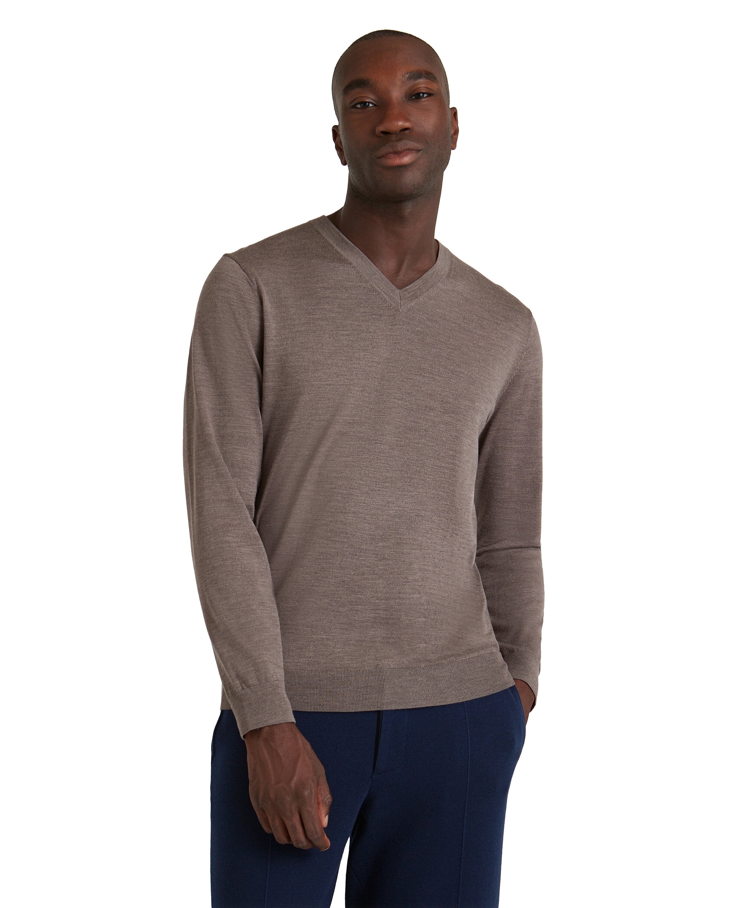 Falke Men Pullover V-neck - Men - walnut mel