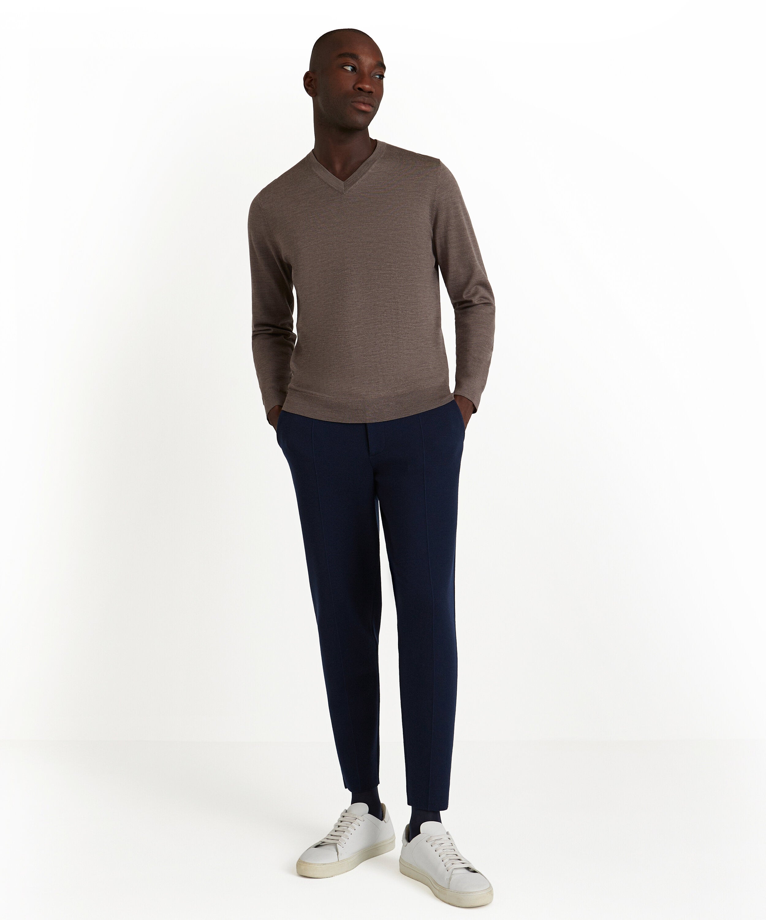 Falke Men Pullover V-neck - Men - walnut mel