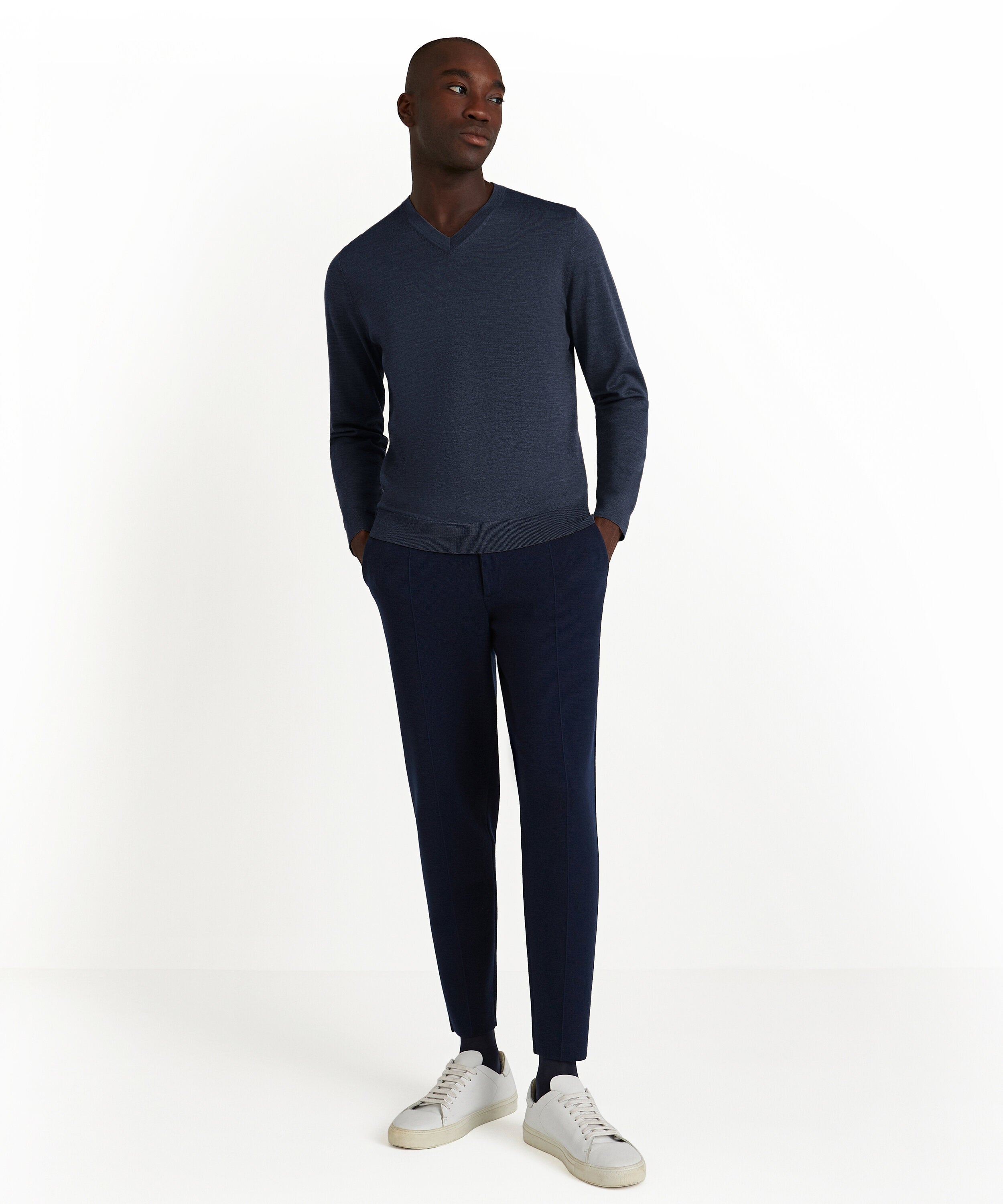 Falke Men Pullover V-neck - Men - space blue