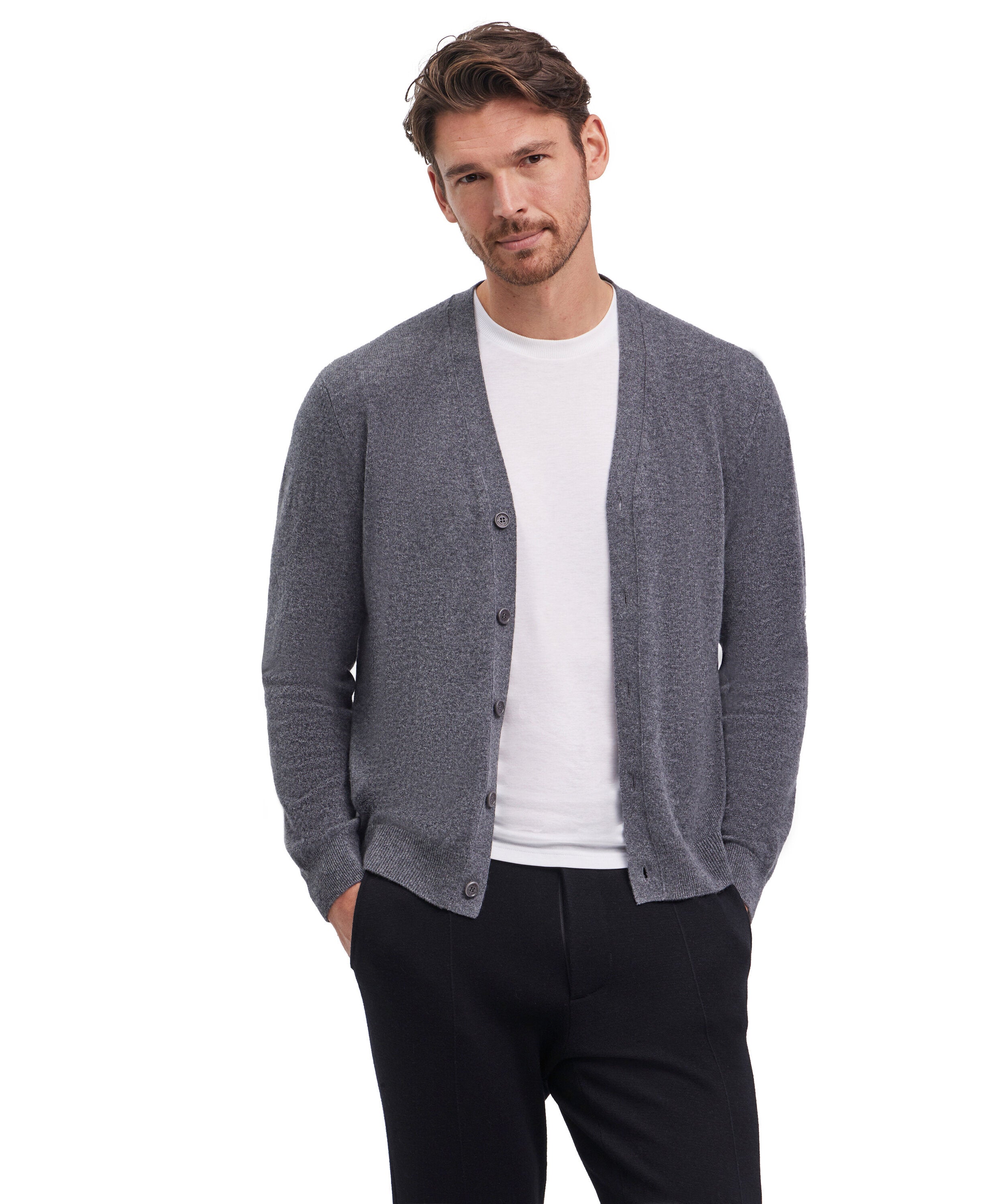 Falke Men Cardigan Round-neck - Men - dark grey -heather