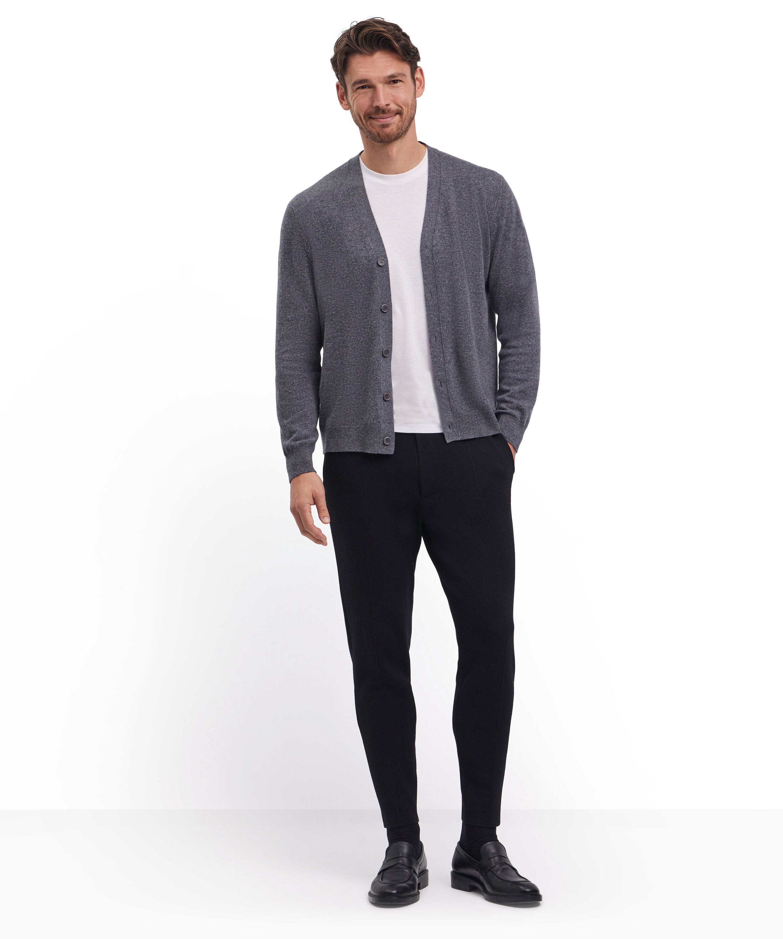 Falke Men Cardigan Round-neck - Men - dark grey -heather