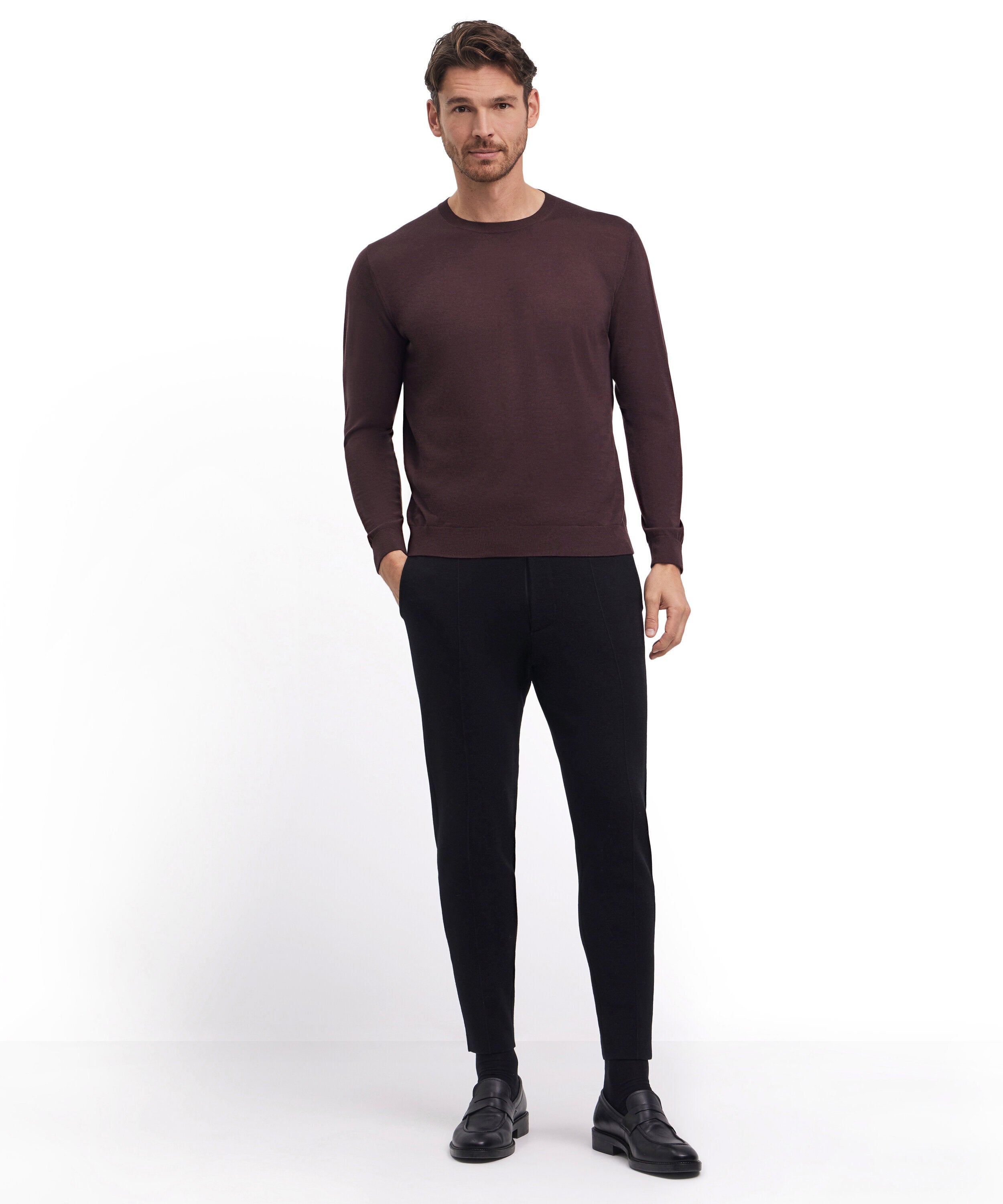 Falke Men Pullover Round-neck - Men - dark choco
